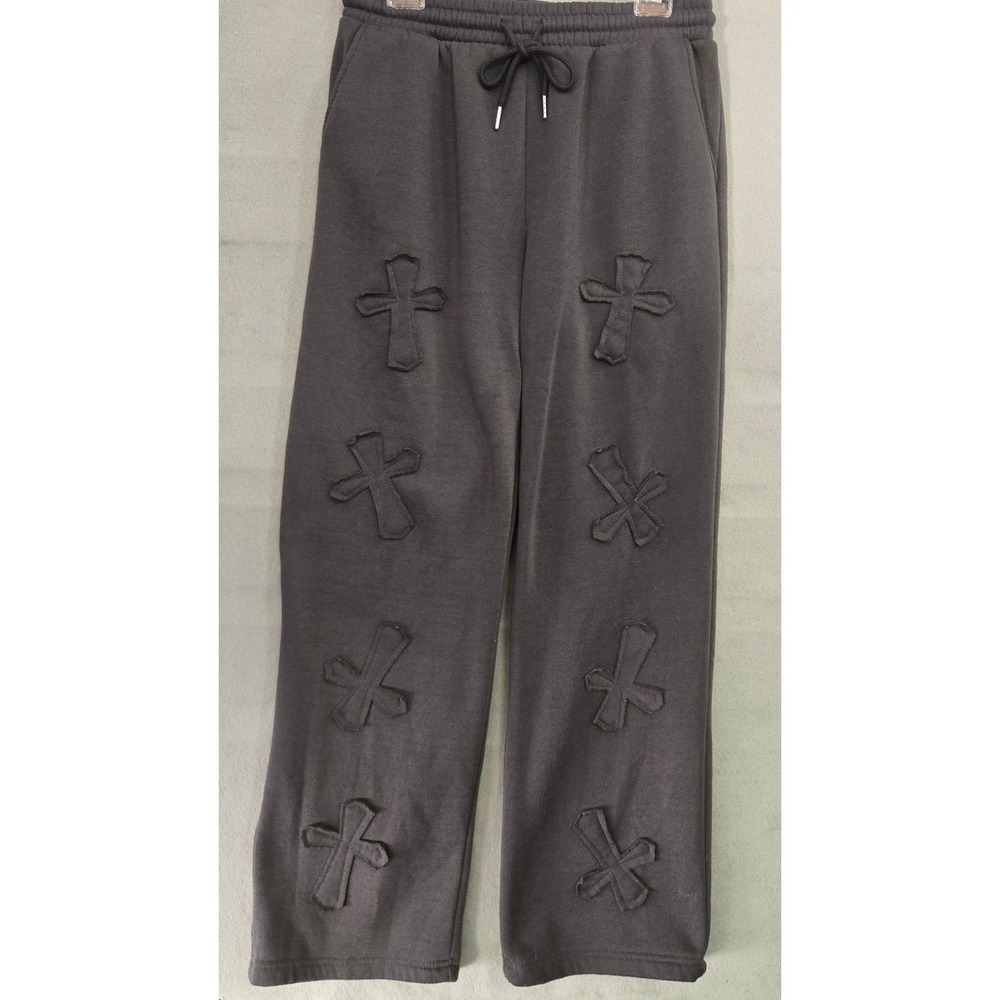 Sunday Retreat Mens Gray Cross‎ Patch Sweatpants Fleece Lounge Pants Large